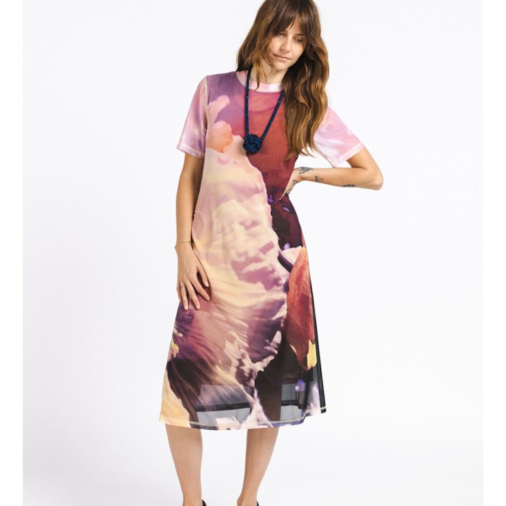 NO. 6 Ella Mesh Abstract Midi Dress Purple Large